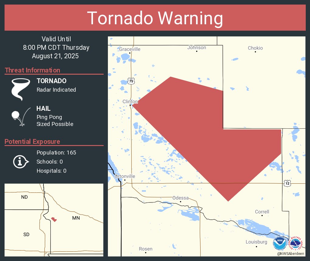 Tornado Warning including Big Stone County, MN until 8:00 PM CDT