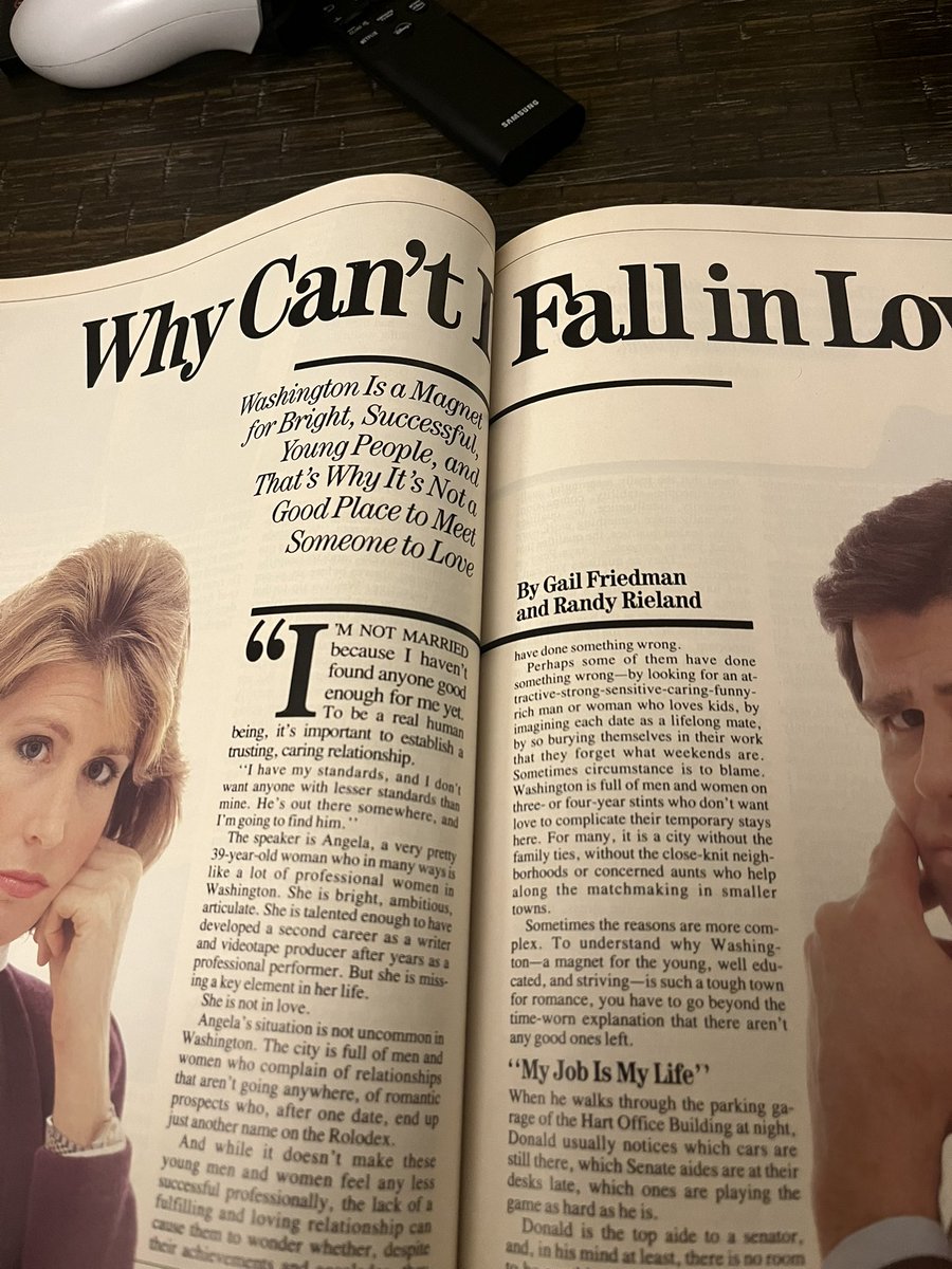 An article from 1985 about why dating is hard in DC lol