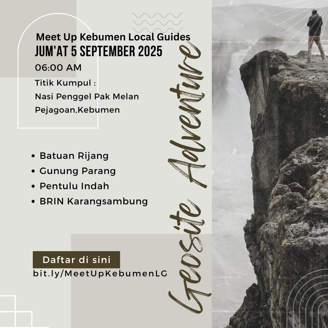 KBMLocalGuides's tweet image. Geosite Adventure
Kebumen Local Guides
Jum&apos;at, 5 September 2025

Daftar di sini : bit.ly/MeetUpKebumenLG

#Kebumen #IndonesiaLocalGuides #LocalGuides
