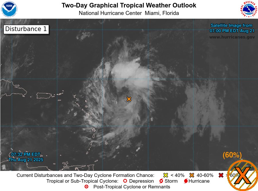 TrevorTropicsWX's tweet photo. ATL #HurricaneSeason2025 7pm EDT
#Invest90L as 60% chance to become a TC in 2 days and 80% in 7 days
threat to land is expected
Next invest no:#Invest91L/#91L/#AL91
Next name:#Fernand
#wxX #wxtwitter #Tropicswx #Tropicalwx #Tropics #Hurricaneseason #Hurricane #90L #AL90 https://t.co/VKc9tzf8to