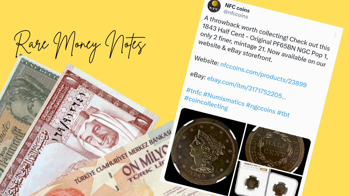 RareMoneyNotes's tweet photo. 1843 Original half cent in PF65BN that's incredibly rare.
@nfccoins
#RareMoneyNotes #CurrencyCollecting
#Numismatics
#AntiqueCurrency https://t.co/Vu9Ump4D3R