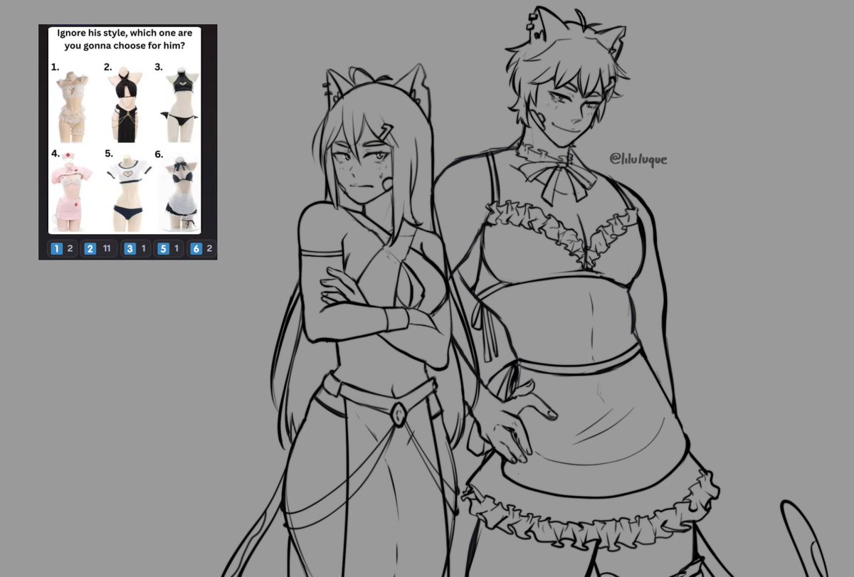 Hace varios días hice una dinámica en mi discord pa dibujar a la mona shina con la ropita que tuviera más votos... y la versión macha también xd y bueh así quedó hshsh aaAAaAh espero poder hacer mas cositos así 0: 

#discord #vtuber #drawing