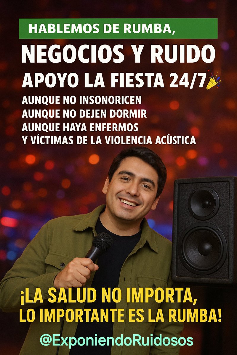 ERuidosos's tweet photo. Concejal: ya que le gustan tanto los carteles, aquí tiene uno real:
📢 “La salud de los ciudadanos no se negocia con decibeles.”

Su trabajo no es ser animador de discotecas, sino garante del bienestar ciudadano.
#Ley2450  @JulUscategui @trianavjuli @ActivosXElRuido https://t.co/p9Q9JNvIS3