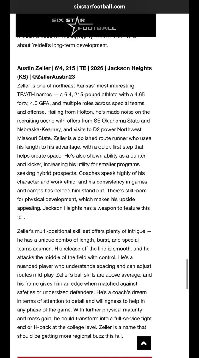 ZellerAustin23's tweet photo. Thanks for the write up @6starfootballKS. Can’t wait to turn up this season!
#grinding #fallcamp https://t.co/k7s9LIOXRa