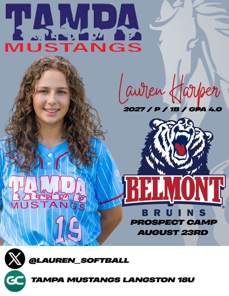 Lauren Harper (@lauren_softball) on Twitter photo Heading to Nashville this weekend for the <a href="/BelmontSoftball/">Belmont Softball</a> camp! Very excited to meet all the coaches and learn more about the program!! <a href="/LauraMatthews12/">Laura Matthews</a> <a href="/ekuba_25/">Erin Kuba</a> <a href="/CoachKnerem/">Emlyn Knerem</a> <a href="/tampamustangs08/">Tampa Mustangs 08</a> <a href="/TampaMustangs/">Tampa Mustangs</a> <a href="/arw0099/">Coach Armand</a> <a href="/jodi7us/">Jodi Bayles</a> Heading to Nashville this weekend for the <a href="/BelmontSoftball/">Belmont Softball</a> camp! Very excited to meet all the coaches and learn more about the program!! <a href="/LauraMatthews12/">Laura Matthews</a> <a href="/ekuba_25/">Erin Kuba</a> <a href="/CoachKnerem/">Emlyn Knerem</a> <a href="/tampamustangs08/">Tampa Mustangs 08</a> <a href="/TampaMustangs/">Tampa Mustangs</a> <a href="/arw0099/">Coach Armand</a> <a href="/jodi7us/">Jodi Bayles</a>