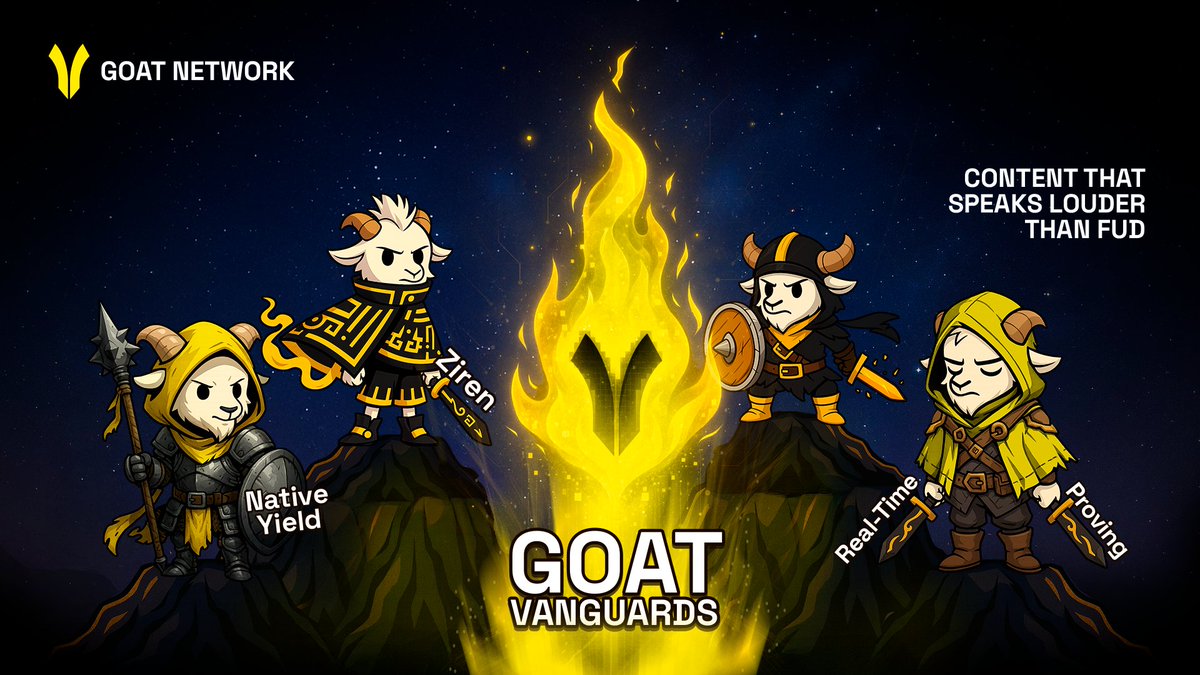 GOAT Vanguards on duty. Kill FUD and ship creative content.
Native yield, real-time proving, and ZK served in bites your feed actually gets. Follow their work and turn the volume up.