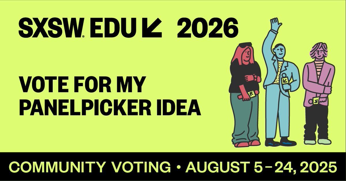 We need your vote! Could you please create a free #panelpicker account and vote for these two#SXSWedu panels? 

💬 From Idea to Impact
 
🧭 3 Ways to Keep Teachers in the Classroom… and Moving Up

Vote here through August 24:
👉 participate.sxsw.com/flow/sxsw/sxsw…