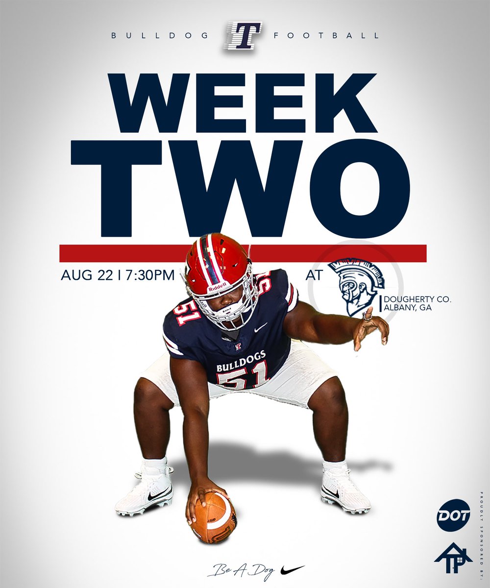 ToombsFootball1's tweet photo. The Dogs are ready for Week 2! See you in Albany, Dog Nation!
🆚 Dougherty County
⏰ 7:30pm kickoff
🏟️Albany, GA
🎟️ https://t.co/3UbDZ882Yt
#beadog https://t.co/Afyin4AyEw