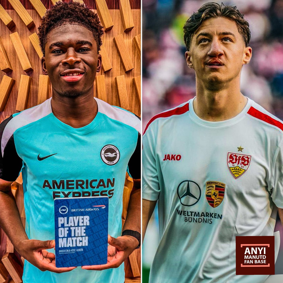 Anyimanutd's tweet photo. Carlos Baleba vs. Angelo Stiller

-Baleba (21, Brighton, £100m):
-Role: Defensive midfielder (No. 6), box-to-box potential.
-Strengths: Athletic, strong in duels, high pressing, suits Premier League intensity.
-Weaknesses: Less refined in possession, limited passing range.
-Fit: High-energy, pressing systems (e.g., Manchester United).

-Angelo Stiller (24, Stuttgart, ~£34- €50):

-Role: Deep-lying playmaker (No. 6).
-Strengths: Elite passing (97th percentile progressive passes), composure, 90%+ pass accuracy.
-Weaknesses: Not physically dominant, needs defensive partner.
#MUFC