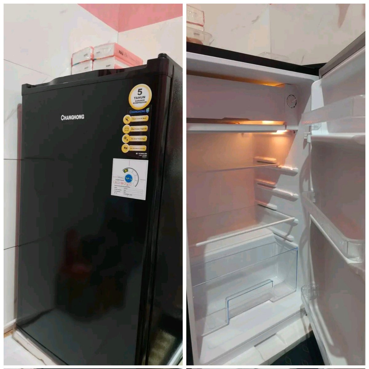 RH0PAL0CERA's tweet photo. @unicelounge kulkas changhong cbc-100, pemakaian 1 tahun. masih bagus banget mulus aman semuanya. aku jual 850 https://t.co/yCdcMzvGPG