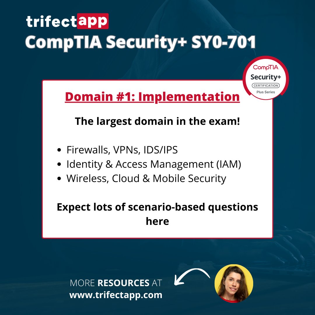 TrifectAPP's tweet photo. Studying for Security+ SY0-701? 🔐

These domains are the foundation of your exam success. 📚

👉 Which one challenges you most? ⬇️

#CompTIA #SecurityPlus #SY0701 #CyberSecurityExam #ITCertifications #TrifectApp https://t.co/QLCmNC3diY