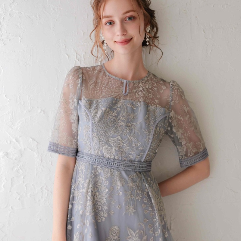 オケージョンドレス他バッグなど一式！⭐︎結婚式⭐︎30代40代 セール】バックオープンジオメトリックレース フレア ロング