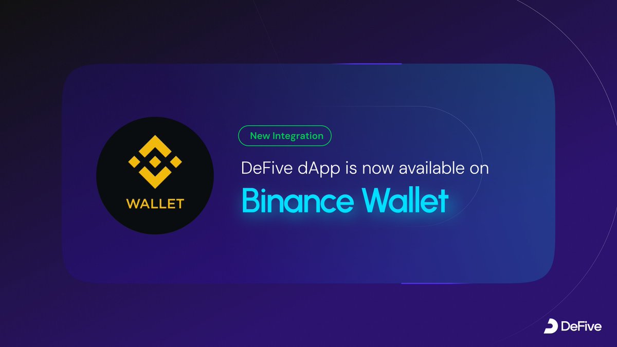 DeFive on Sonic (@0xdefive) on Twitter photo Our dApp is now integrated into <a href="/BinanceWallet/">Binance Wallet</a>. ✅
By connecting directly with Binance Wallet, we’re opening DeFive to more users and reinforcing Sonic’s role in the future of DeFi. 🪄
A big step toward greater adoption!
$S $FIVE Our dApp is now integrated into <a href="/BinanceWallet/">Binance Wallet</a>. ✅
By connecting directly with Binance Wallet, we’re opening DeFive to more users and reinforcing Sonic’s role in the future of DeFi. 🪄
A big step toward greater adoption!
$S $FIVE