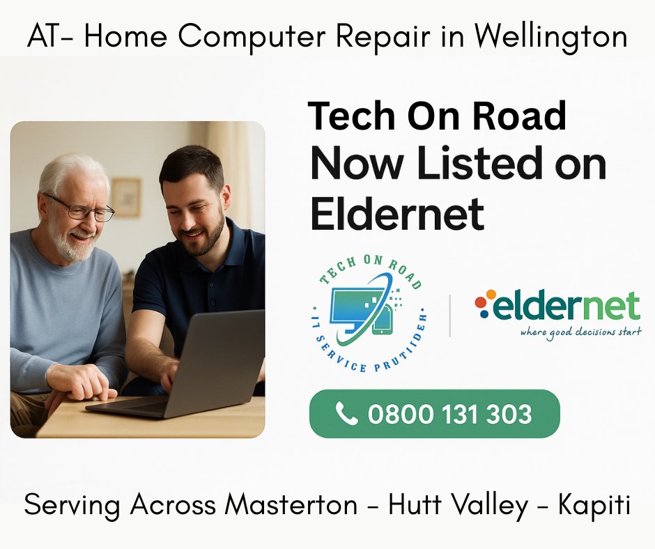 Techonroad's tweet image. Tech On Road – Now Listed with Eldernet!

We offer at-home PC &amp;amp; Laptop repair services at your doorstep.

Available in:
Wellington • Masterton • Hutt Valley • Kapiti

Call today: 0800131303
#computerrepair #wellingtonnz #techonsite #pcrepair #TechOnRoad #techsupport #eldernet