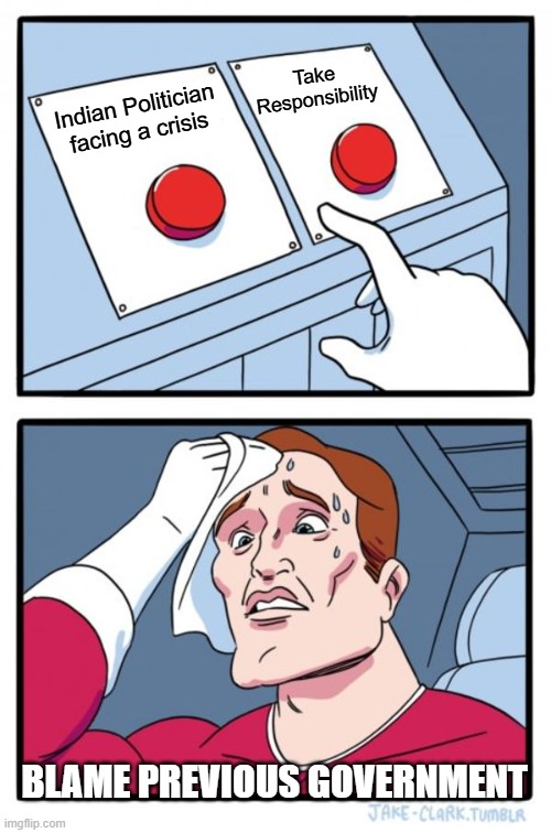 whoisabhinandan's tweet image. The toughest choice in Indian politics... 🤔

When faced with a crisis, there are always two paths. One is hard and requires accountability. The other is... well, the other one is easier. 😉

We all know which button gets smashed. Retweet if you agree!

#IndianPolitics #BlameGame
