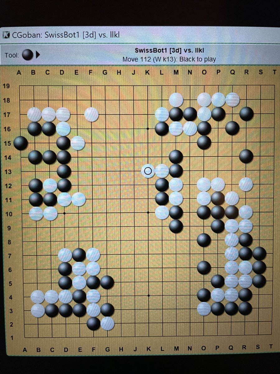 jimcdojo's tweet photo. This is my first Go post, let’s see how much attention this will get☺️ 

This is from a game I played today. White just played K13, where should black play next, and why? https://t.co/3bbx83pU7p