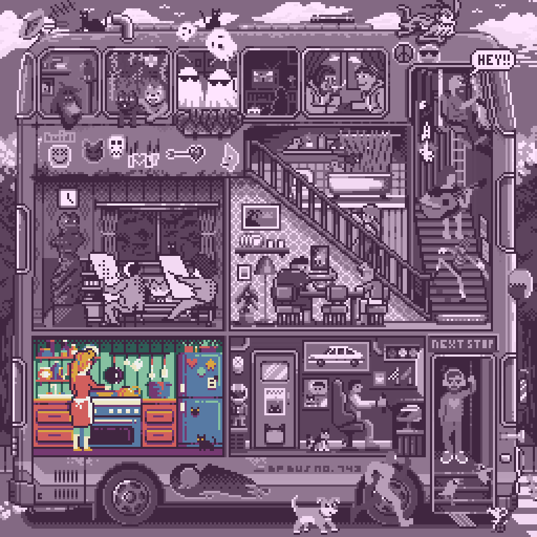 Day 743: The Bus House 🚌🏚️And this is what I drew, I hope you like it. Thanks to the team <a href="/basepaint_xyz/">BasePaint</a>
for their help in filling in the missing parts to make this drawing look good.   support me and the team.    Mint Here : basepaint.xyz/mint