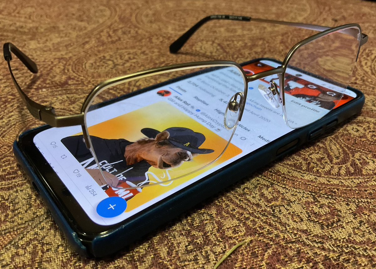 GM my friends. After dealing with some eye issues, I'm back on Twitter. Now wearing glasses, but adjusting to this new look and device on my face is proving to be quite a challenge.