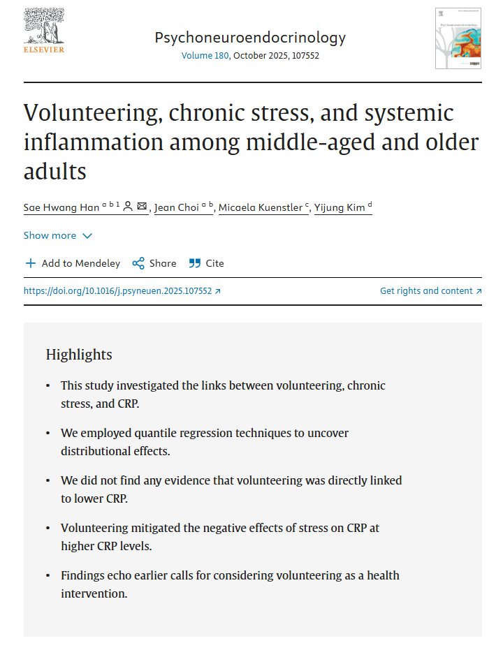 「ボランティア」がストレスによる慢性炎症を抑制する可能性を示唆する論文。
研究によれば、ボランティア自体には炎症を直接下げる効果は見られなかった一方、ストレスが引き起こす慢性炎症の悪化を防ぐ「緩衝材」のような役割を果たすと明らかになった。
人のためが巡り巡って自分を守るようだ。