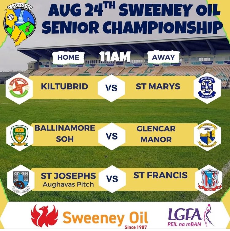 Connacht LGFA (@connachtlgfa) on Twitter photo ๐๐ก๐ ๐๐ฎ๐ง๐๐๐ฒ ๐๐๐ฆ๐
This weekend sees Round 2 of our Sweeney Oil Senior Championship. Last weekend saw Glencar Manor Ladies Ballinamore Sean O'Heslins Ladies GFA both pick up full points with St. Joseph's Ladies Leitrim & St Marys GAA sharing the spoils.
Who will take ๐๐ก๐ ๐๐ฎ๐ง๐๐๐ฒ ๐๐๐ฆ๐
This weekend sees Round 2 of our Sweeney Oil Senior Championship. Last weekend saw Glencar Manor Ladies Ballinamore Sean O'Heslins Ladies GFA both pick up full points with St. Joseph's Ladies Leitrim & St Marys GAA sharing the spoils.
Who will take