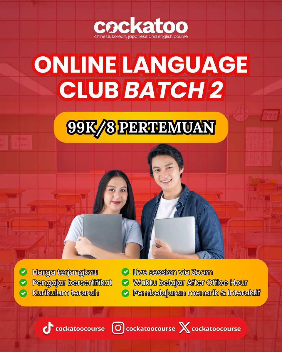 Tinggal beberapa hari lagi sampai pendaftarannya ditutup, yuk join yang mau les dengan harga murah meriah 🥳🎉
#zonauang #lesmurah #lesonline #lesbahasa