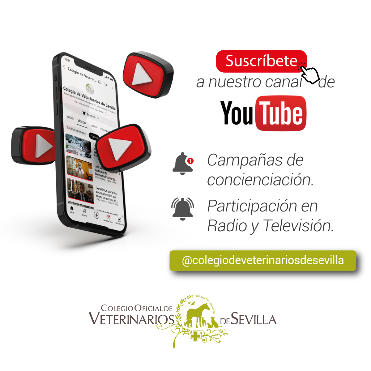 🎥 ¡Te invitamos a seguirnos en nuestro Canal de YouTube! 📲 Suscríbete, dale Like 👍 y activa la campanita de notificaciones 🔔 

✅ Campañas de concienciación sobre #BienestarAnimal y #SaludPública
✅ Participación en Radio y Televisión

bit.ly/42Vu3g7

#ColvetSevilla
