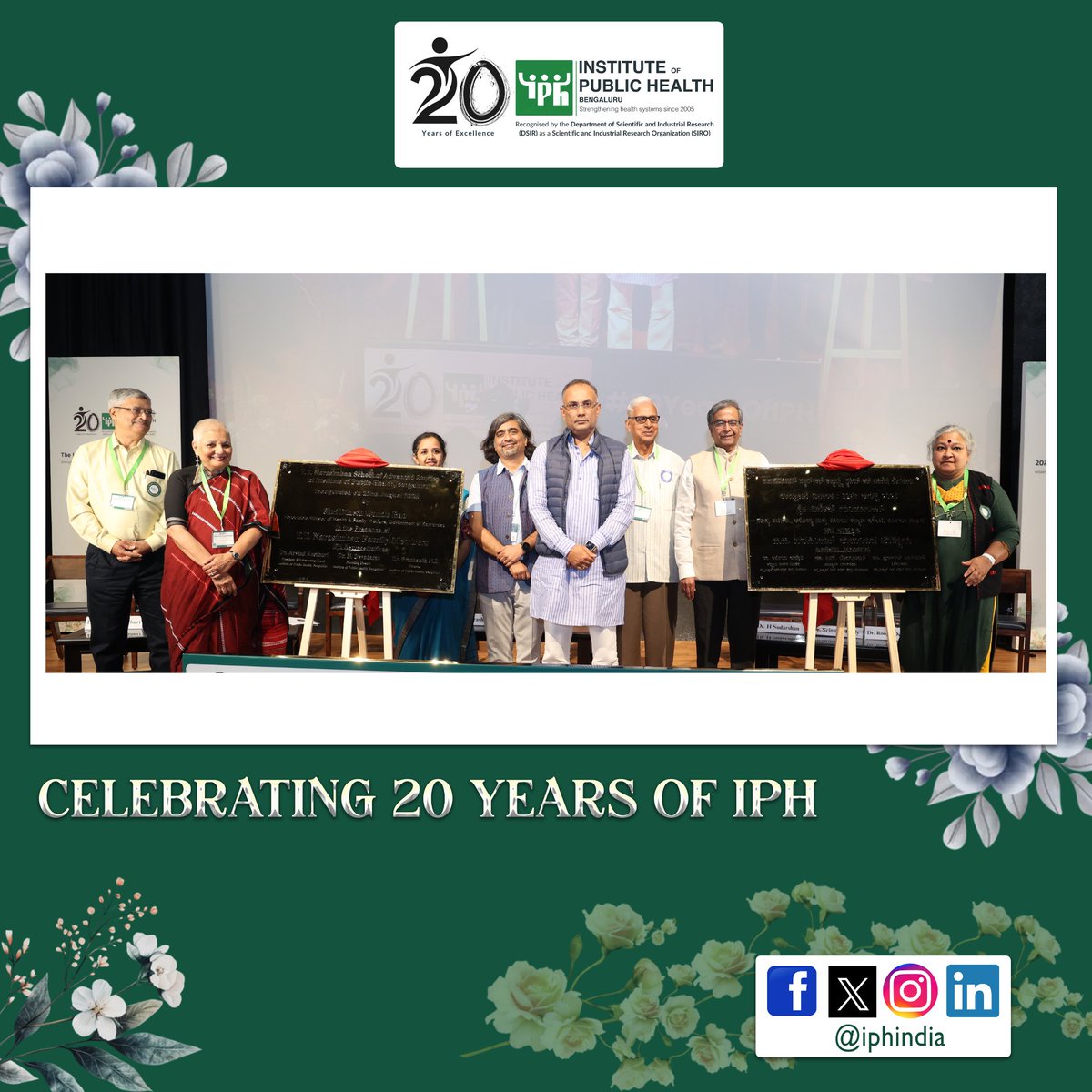 iphindia's tweet photo. A proud milestone! The T. T. Narasimhan School of Advanced Studies takes root at IPH Bengaluru, in the presence of the T. T. Narasimhan family including Dr. Latha Jaganathan, Mr. T. T. Jagannathan. The School aims to nurture public health research leaders, democratise knowledge and create inclusive spaces for collaboration, while bringing context-rich, field-based evidence into policy decision-making. 
Our Chief Guest, @dineshgrao, Honourable Minister 
Health and Family Welfare Department, Government of Karnataka along with Dr. H Sudarshan, Dr. Srinath Reddy, unveiled the brass plaque, formally launching the T.T.Narasimhan School of Advanced Studies at IPH Bengaluru.

@prashanthns @UpendraBhojani @dr_hebbar @NDevadasan @BasapathyRajeev @vkranthikumari @AgavaneVaibhav @achyuthang @PraveenRao_S @ICMRDELHI @DHFWKA @India_Alliance @MoHFW_INDIA
#20YearsOfIPH #IPHAnniversary #PublicHealthMatters #IPHCommunity #Healthforall
