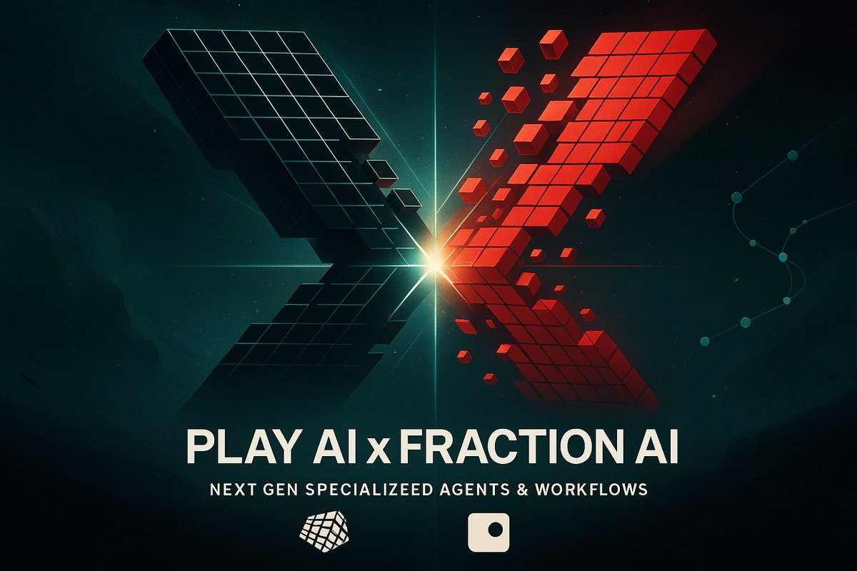anu kumar (@anukumar105) on Twitter photo PlayAI x FractionAI
Big Update <a href="/playAInetwork/">Play AI 🎲🎮</a> is integrating <a href="/FractionAI_xyz/">Fraction AI</a> agents directly into its ecosystem through MCP (Model Context Protocol).
Means
FractionAI agents can now plug into real workflows.
PlayAI users get “Super Agent” pipelines by chaining multiple PlayAI x FractionAI
Big Update <a href="/playAInetwork/">Play AI 🎲🎮</a> is integrating <a href="/FractionAI_xyz/">Fraction AI</a> agents directly into its ecosystem through MCP (Model Context Protocol).
Means
FractionAI agents can now plug into real workflows.
PlayAI users get “Super Agent” pipelines by chaining multiple