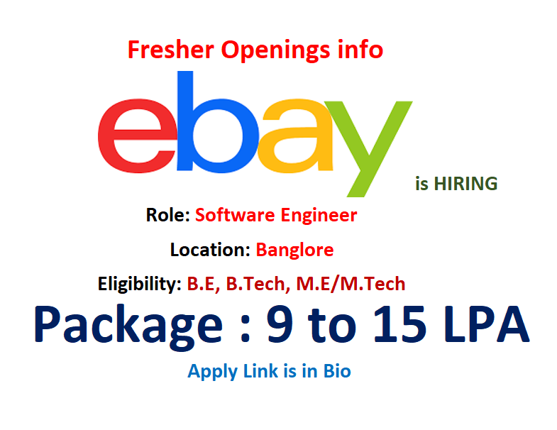 ebay is hiring #Freshers for #Software Engineer

Qualifications:
- Bachelor's degree or 0-2 years exp in Java development
- Understanding OOP, Data structures &amp; algorithms, relational databases &amp; SQL
- Familiarity with AI Code Generation

Link: jobs.ebayinc.com/us/en/job/R006…

#ebay