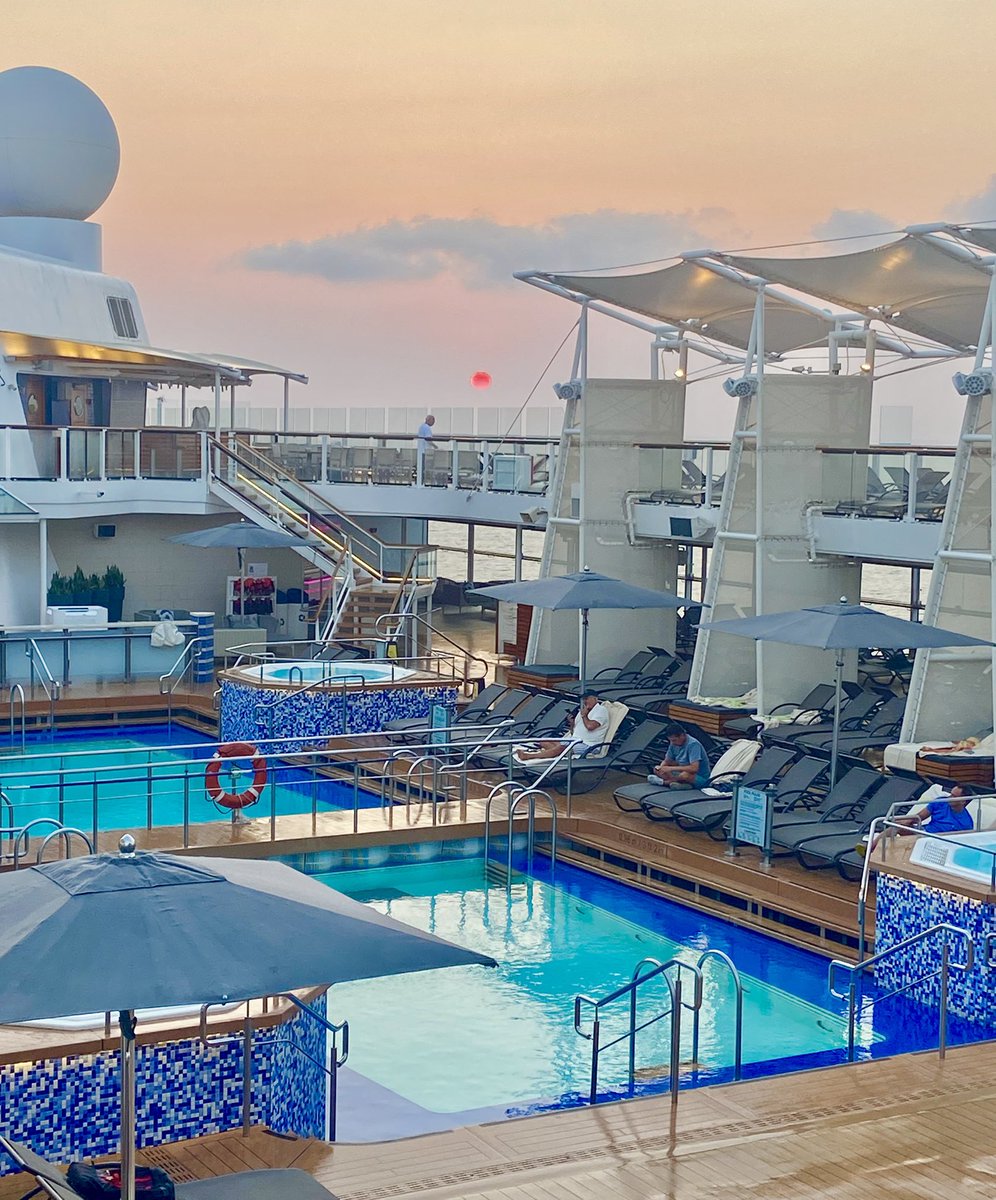 A fantastic morning in the Med, as the sun makes a quiet but spectacular appearance over the ship. 🛳️ ☀️