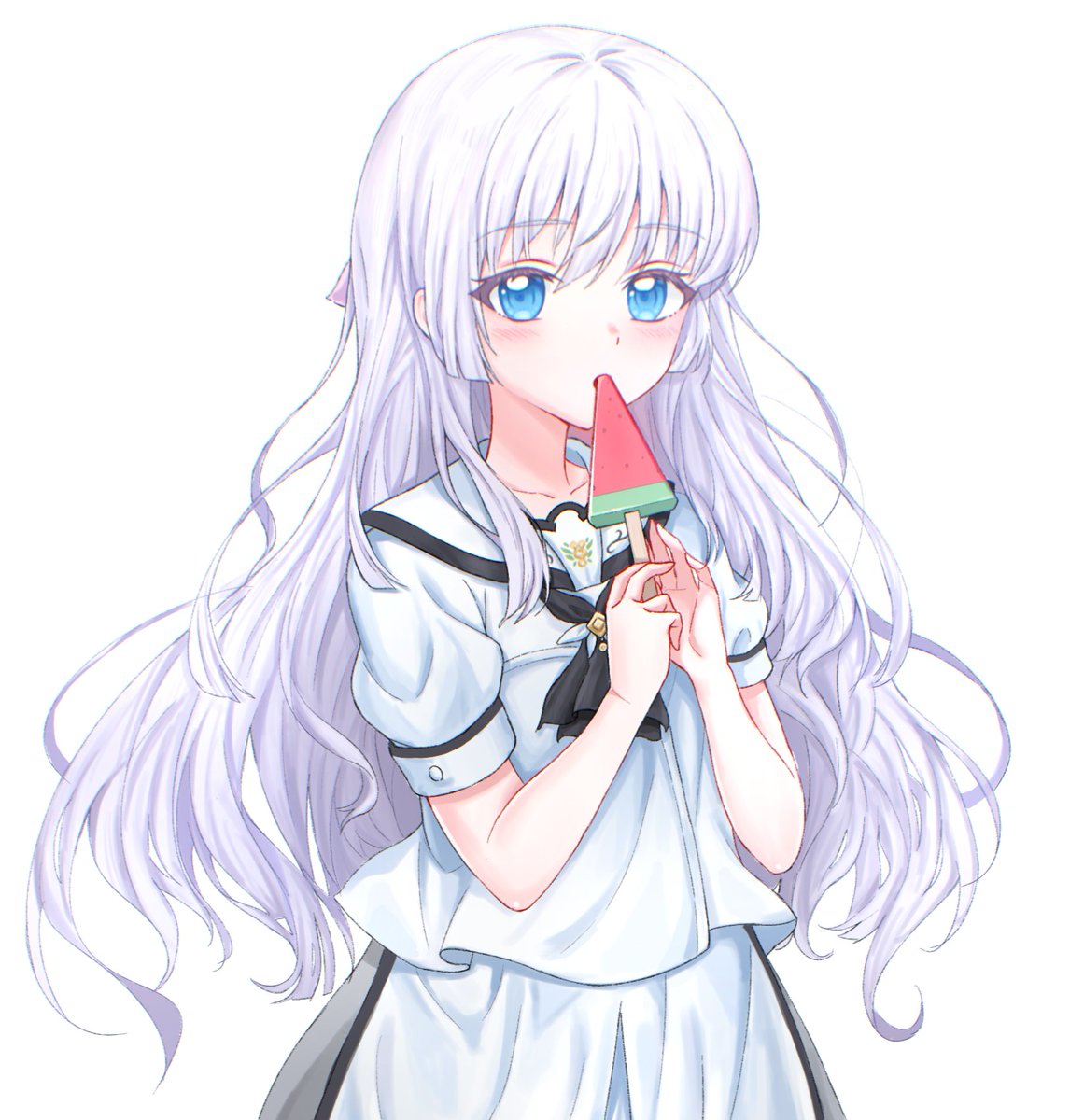 Clanney0's tweet photo. 白羽はスイカバーを食べている😊
#SummerPocketsREFLECTIONBLUE 
#サマポケ
#同人イラスト https://t.co/Oycfsk6RMr