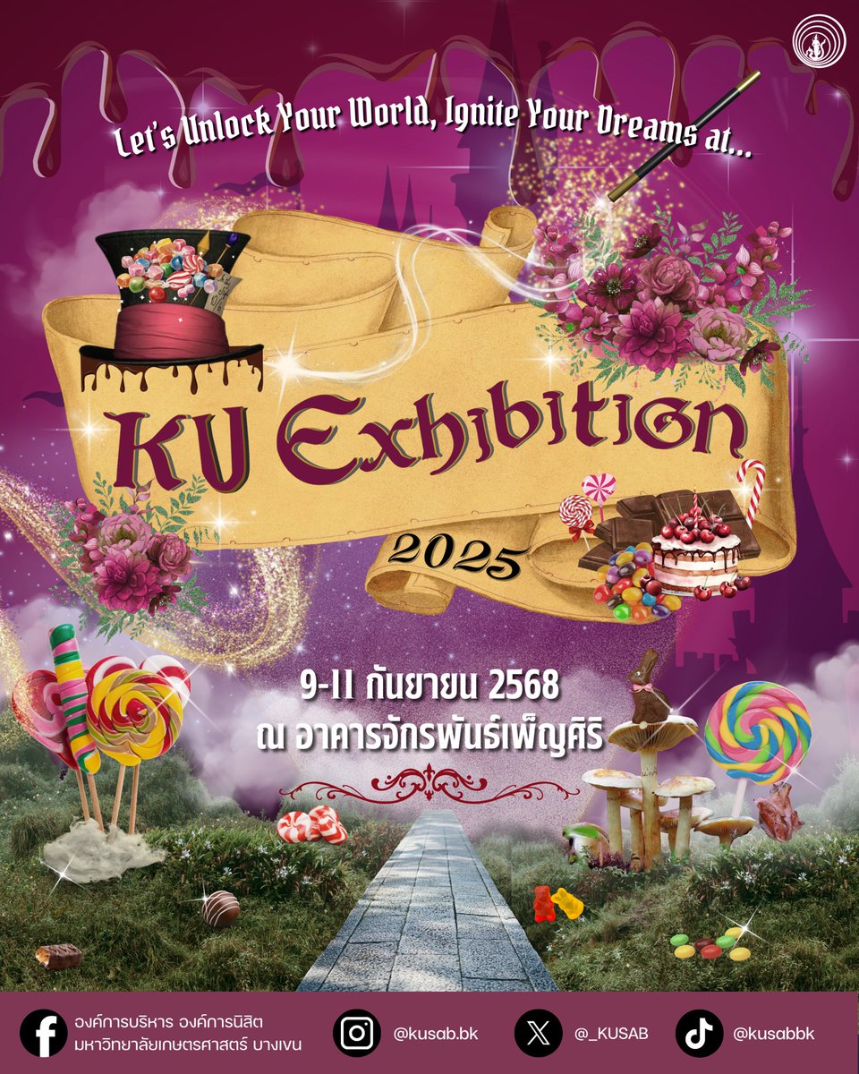 _KUSAB's tweet photo. KU Club Exhibition 2025 🪄🎩

🍭“เปิดโลกกิจกรรม 2025” ปีนี้มาในธีม KUtopia : Unlock Your World, Ignite Your Dreams. 💭 ปลดล็อกโลกใบเดิมของคุณ แล้วมาจุดประกายความฝันใหม่กันเถอะ💚✨
มาเจอกันเยอะ ๆ น้าา 🫶🏻🌟

#KUCLUBEXHIBITION2025 #EnjoyyourdreamswithKUtopia #KUSABBK68 #อบก68 https://t.co/V3GTfeZ81A