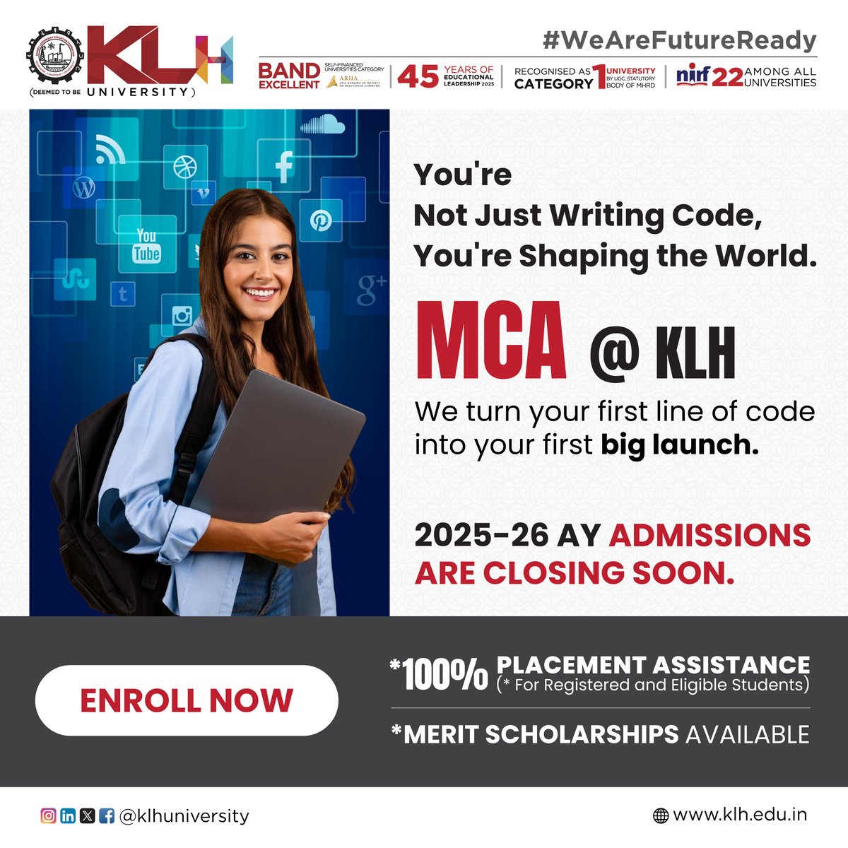 klhuniversity's tweet image. Build your tech future with KLH&apos;s MCA program! Gain hands-on skills in software development, data science, and cloud computing for a dynamic career.
kluniversity.in/admissions-202…

#KLH #MCAStudents #SoftwareMasters #ITCareers #PostgraduateIT #FutureDevelopers #AdvancedCoding