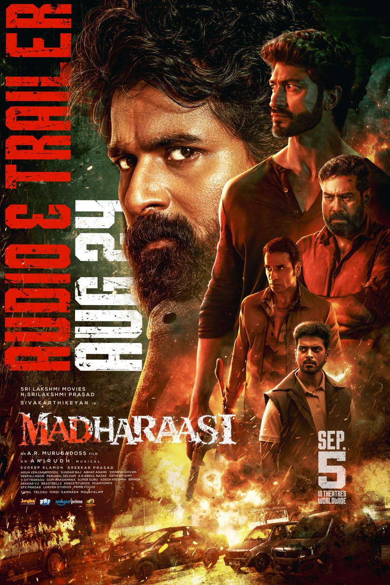 Sri Lakshmi Movies (@srilakshmimovie) on Twitter photo Get ready for a star studded evening 🤩
#Madharaasi Audio & Trailer launch event on August 24th 💥💥
Grand release worldwide on September 5th ❤🔥
#DilMadharaasi
#MadharaasiFromSep5
<a href="/SriLakshmiMovie/">Sri Lakshmi Movies</a> <a href="/Siva_Kartikeyan/">Sivakarthikeyan</a> <a href="/ARMurugadoss/">A.R.Murugadoss</a> <a href="/anirudhofficial/">Anirudh Ravichander</a> <a href="/VidyutJammwal/">Vidyut Jammwal</a> #BijuMenon Get ready for a star studded evening 🤩
#Madharaasi Audio & Trailer launch event on August 24th 💥💥
Grand release worldwide on September 5th ❤🔥
#DilMadharaasi
#MadharaasiFromSep5
<a href="/SriLakshmiMovie/">Sri Lakshmi Movies</a> <a href="/Siva_Kartikeyan/">Sivakarthikeyan</a> <a href="/ARMurugadoss/">A.R.Murugadoss</a> <a href="/anirudhofficial/">Anirudh Ravichander</a> <a href="/VidyutJammwal/">Vidyut Jammwal</a> #BijuMenon