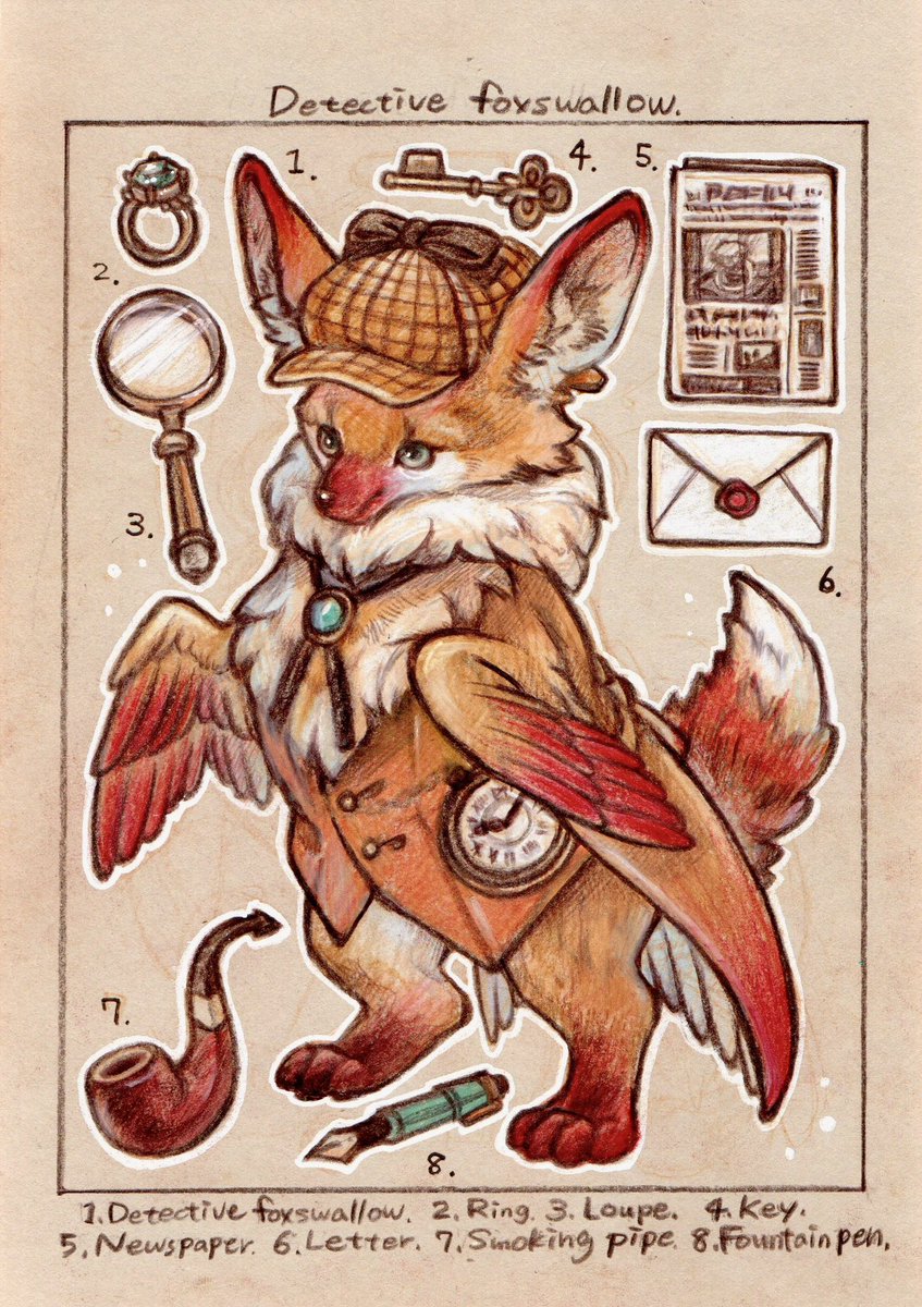 Ameto614's tweet photo. 🕵️🦊Detective foxswallow💍🪽
タンテイキツネツバメ
何となくホームズ的な雰囲気が描きたくて…!
#paintON #creaturedesign https://t.co/oZz9VxgS2j