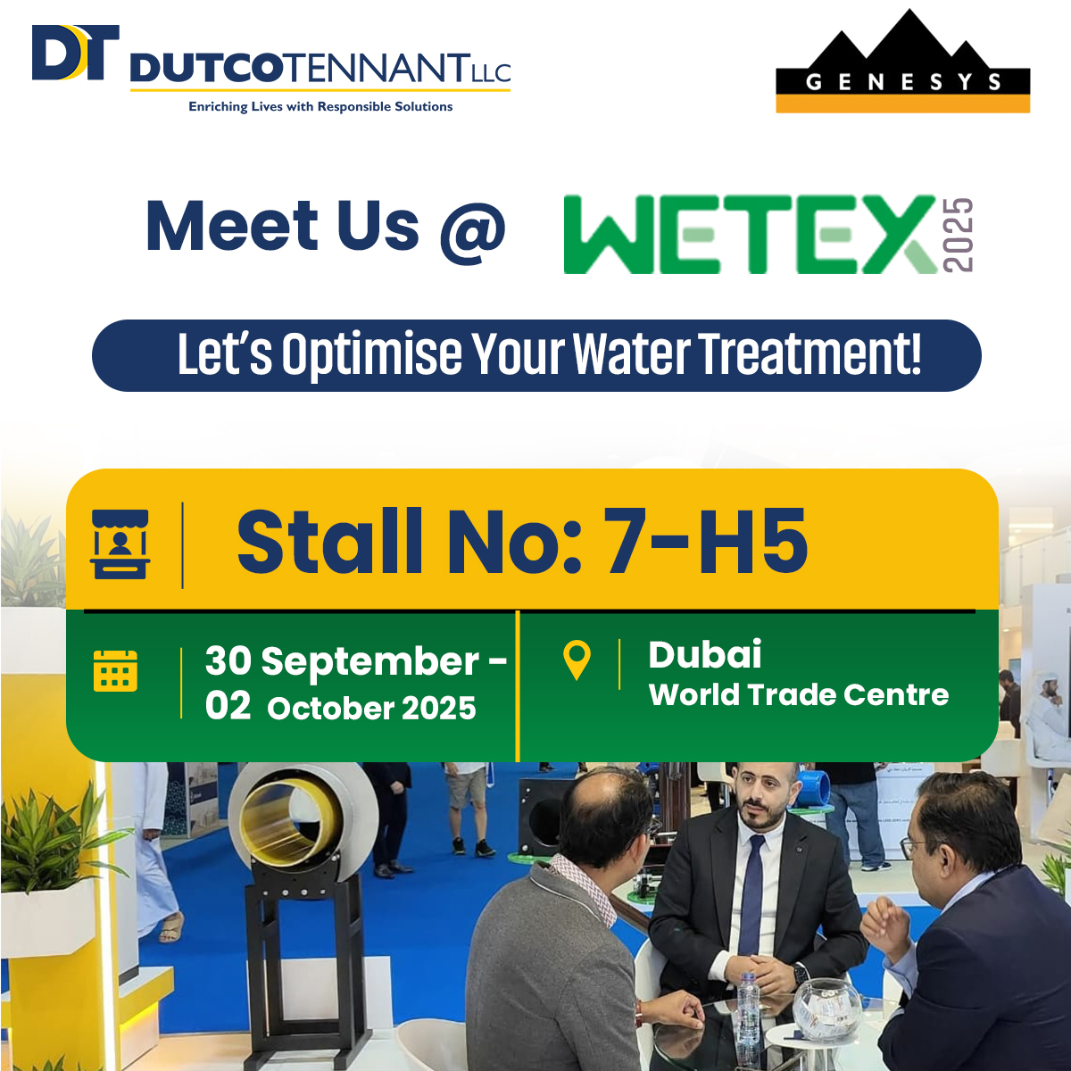 Dutcotennant's tweet image. Fighting scale in your #ROsystem? Meet #Genesys CAS &amp;amp; LF at #WETEX2025 — proven #antiscalants &amp;amp; #antifoulant for tougher water &amp;amp; longer membrane life.

🌐 Visit: dutcotennant.com/wetex/wetex-ex… more info.

#WetexDubai #WaterTreatment #Filtration #Fouling #ReverseOsmosis #DutcoTennantLLC