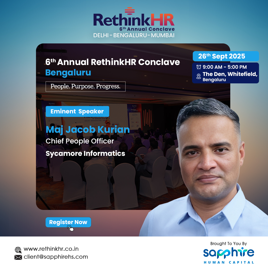 itsRethinkHR's tweet photo. We are honored to welcome Maj. Jacob Kurian, CPO at Sycamore Informatics Inc., as a distinguished speaker at the 6th Annual #RethinkHR Conclave in #Bengaluru

🔗Secure your Spot
➡️https://t.co/8Rb7z7GI9X
📅26th Sept Friday
📍The Den, Whitefield, Bengaluru
 
Contact Us: 9273253713 https://t.co/c6W31epVN7