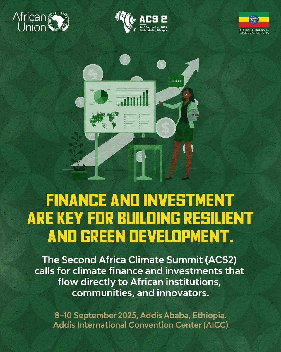 ETEmbassyANK's tweet image. The Second Africa Climate Summit is a critical convergence point for unifying Africa’s voice and leadership in global climate action while advancing African-led climate solutions and catalyzing bold and innovative climate financing.
 
#ACS2 #MeetInEthiopia #GreenLegacy