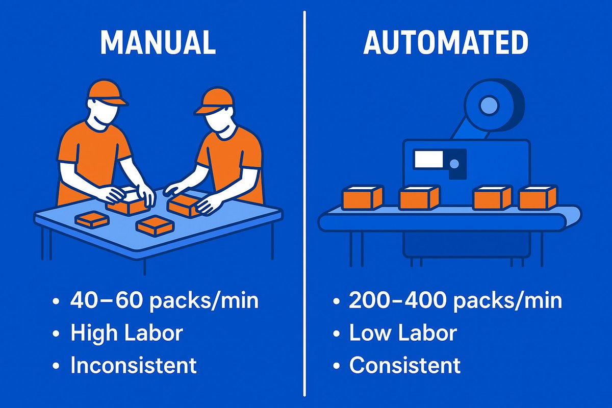Anikamehra02's tweet image. 👷 Manual packaging: 40–60 packs/min.
🤖 Automated flow wrapping: 200–400 packs/min.

That’s a 3X difference in speed—without compromising quality.

👉 Read the blog:  medium.com/@neha.pepagora…

#FlowWrapMachine #PackagingSolutions #B2B #SMEGrowth