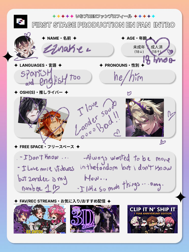 Shnake_e's tweet image. Hi I hope its readable lmaao. I just found the template teehee #FSPENintro