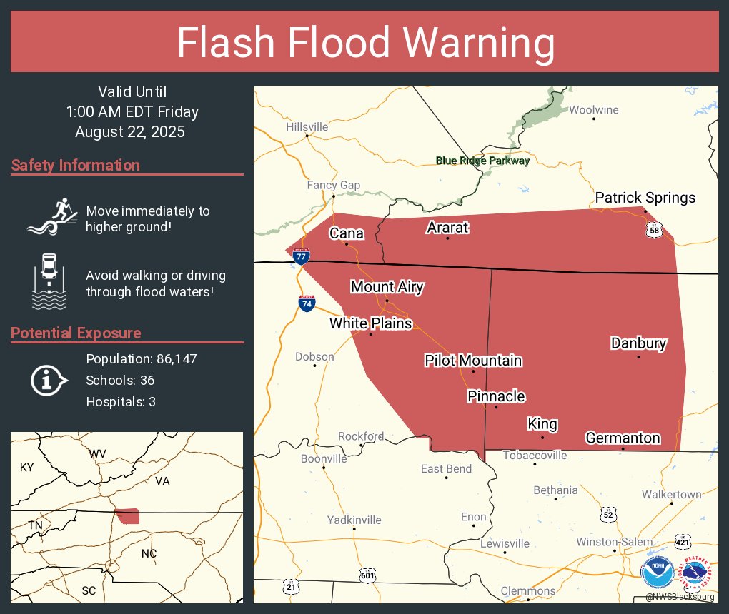 Flash Flood Warning including Mount Airy NC, King NC and  Patrick Springs VA until 1:00 AM EDT