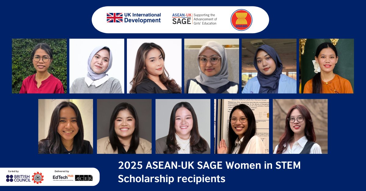 British Council (@phbritish) on Twitter photo 👩🔬 Meet the 2025 ASEAN-UK SAGE Women in STEM Scholars! 11 head to the UK for STEM master’s degrees.
ow.ly/a5vf50WJhzl
#ASEANUKSAGE #ASEANDay2025 #SupportingtheAdvancementofGirlsEducation #WomeninSTEM <a href="/ukmission/">ukmission</a> <a href="/idBritish/">British Council Indonesia</a> <a href="/SEAMEO_S/">SEAMEOSecretariat</a> <a href="/GlobalEdTechHub/">EdTech Hub</a> <a href="/acereduau/">ACER</a> <a href="/SEAPLM_S/">SEAPLM Regional Secretariat</a> 👩🔬 Meet the 2025 ASEAN-UK SAGE Women in STEM Scholars! 11 head to the UK for STEM master’s degrees.
ow.ly/a5vf50WJhzl
#ASEANUKSAGE #ASEANDay2025 #SupportingtheAdvancementofGirlsEducation #WomeninSTEM <a href="/ukmission/">ukmission</a> <a href="/idBritish/">British Council Indonesia</a> <a href="/SEAMEO_S/">SEAMEOSecretariat</a> <a href="/GlobalEdTechHub/">EdTech Hub</a> <a href="/acereduau/">ACER</a> <a href="/SEAPLM_S/">SEAPLM Regional Secretariat</a>