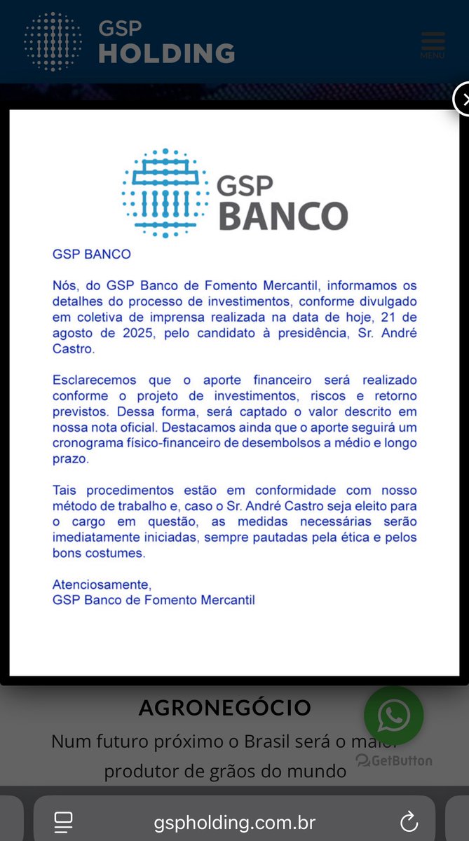 GSP botou um informe no seu site. Agora já fala que “será captado o valor  descrito em nossa nota oficial”. Quer dizer que eles ainda têm que captar o  valor descrito na