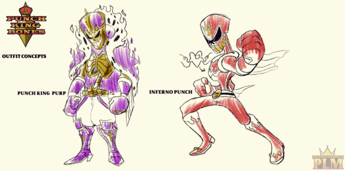 a couple outfits i've been trying to make for a whole now!
like i said before, bones has some drip.
#art #artists #oc #ocart #characterdesign #webcomic #king #skeleton #boxer #sentai