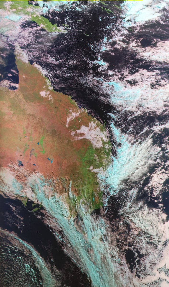 #MeteorMN2_3 (23UTC) 9am 22 Aug AEST
#Satdump, #QFH, #Nooelec Noaa, #RTLSDR
#weather #LRPT #Satellite #Australia