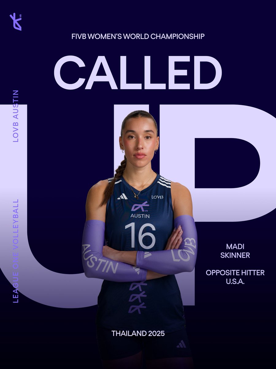 LOVB Austin Volleyball (@lovbatx) on Twitter photo The 2025 World Championships is here‼️
Tune in to cheer on <a href="/MadiSkinnerr/">Madisen Skinner</a> and Team USA🇺🇸
August 22 (7:30am CT) vs. Slovenia
August 24 (7:30am CT) vs. Argentina
August 26 (7:30am CT) vs. Czechia
#LOVBatx The 2025 World Championships is here‼️
Tune in to cheer on <a href="/MadiSkinnerr/">Madisen Skinner</a> and Team USA🇺🇸
August 22 (7:30am CT) vs. Slovenia
August 24 (7:30am CT) vs. Argentina
August 26 (7:30am CT) vs. Czechia
#LOVBatx