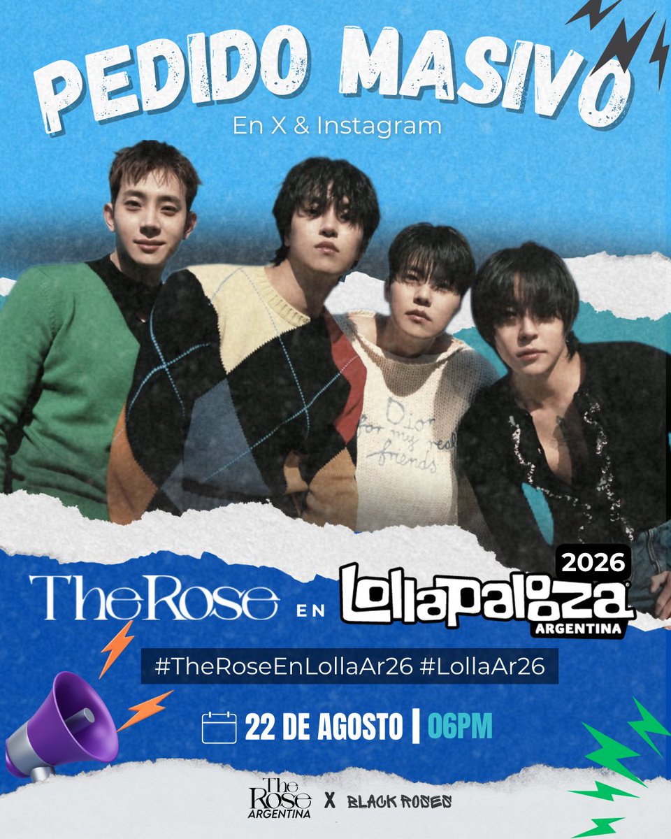 therose_arg's tweet photo. 📢Pedido Masivo The Rose en lollapalooza Argentina 2026 🌹🇦🇷

Black Roses No nos rendimos y les invitamos a unirse a este pedido masivo para volver a ver a The Rose en Argentina, en nada más y nada menos que en lollaArg 2026.

#TheRose #더로즈 #TheRoseArgentina #lollaAr26 https://t.co/Mq4yhVCQgG