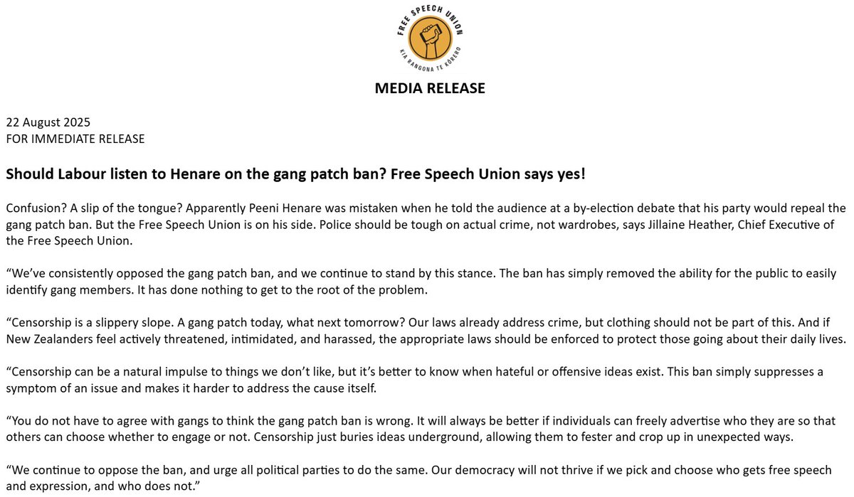 Should Labour listen to Henare on the gang patch ban? Free Speech Union says yes!
 
Confusion? A slip of the tongue? Apparently Peeni Henare was mistaken when he told the audience at a by-election debate that his party would repeal the gang patch ban. But the Free Speech Union is