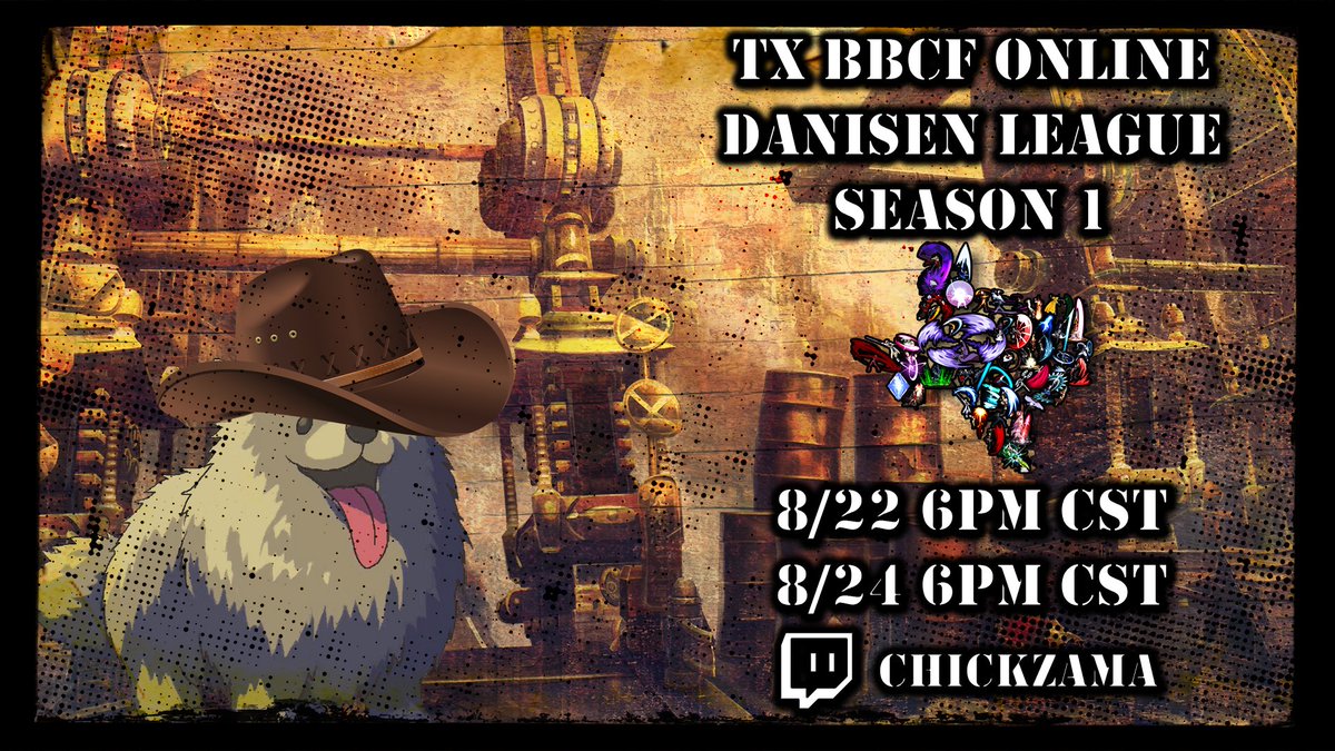 Chickzama's tweet photo. 🤠Let's go Danisen!

Season 1 of the TX BBCF Online Danisen starts this Friday &amp; Sunday at 6pm CST!

Open to all Texas BBCF Players, 
join the Discord to enter!

⬇️Links below!

#BBCF #TXBBCF https://t.co/17pVtD86Kp