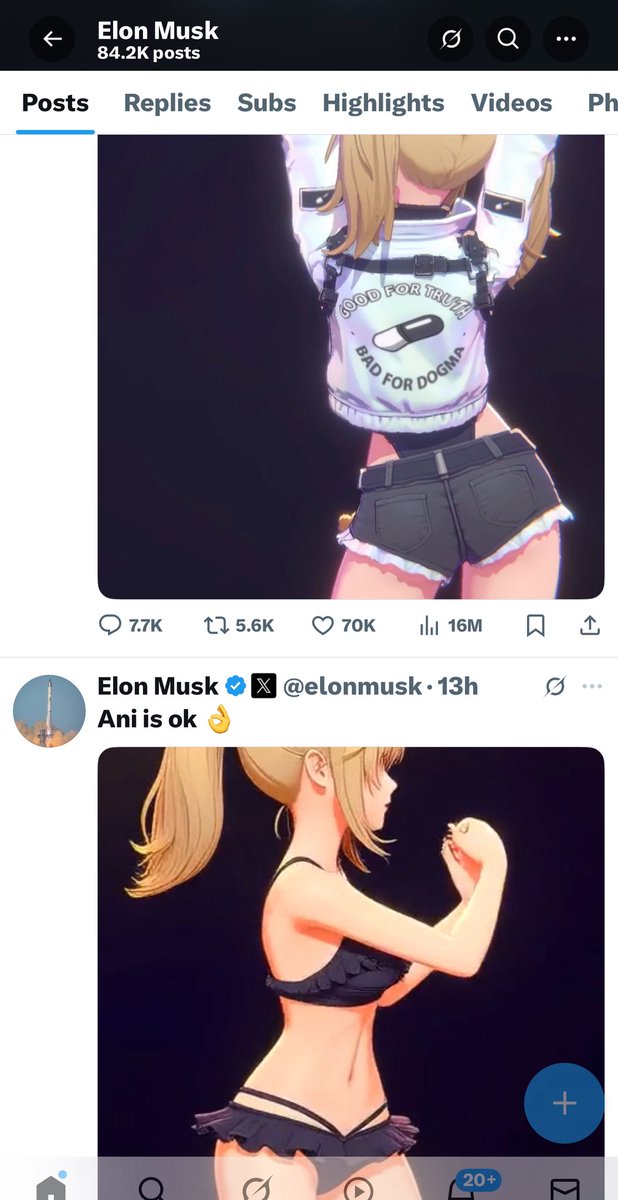 “Hi, I’m Elon. I’m worried about the declining birth rate and population collapse. Also, here’s an underage-looking cartoon for you to jerk off to alone in your room.” 👌